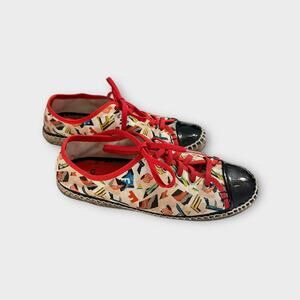 Fendi Junia Espadrille Women's Size 36.5 Vintage Printed Multicolor‎ Lace Up